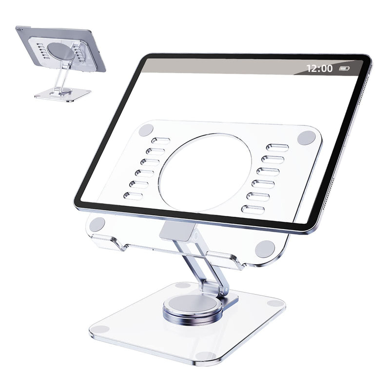 [Australia - AusPower] - DOLOVIN 360° Rotating Acrylic Tablet Stand, Adjustable Desk Stand Foldable Clear Holder Stands Compatible for iPad Pro, Air, Mini, Kindle, Surface Pro, Galaxy Tab, Phone, 4-13",Clear Acrylic Stand for Pad 