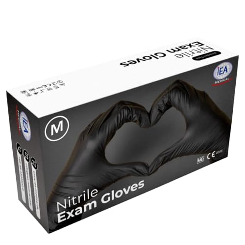 IEA Medical Disposable Nitrile Gloves, Black, M, Pack of 100 | Examination gloves, latex-free and food-safe, tear-resistant EN 455/EN ISO 374 - for kitchen, medicine, tattoo and workshop