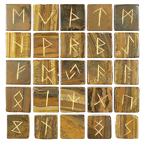 Crocon Tiger Eye Runes Crystal Rune Stones Set 25Pcs Elder futhark Viking G