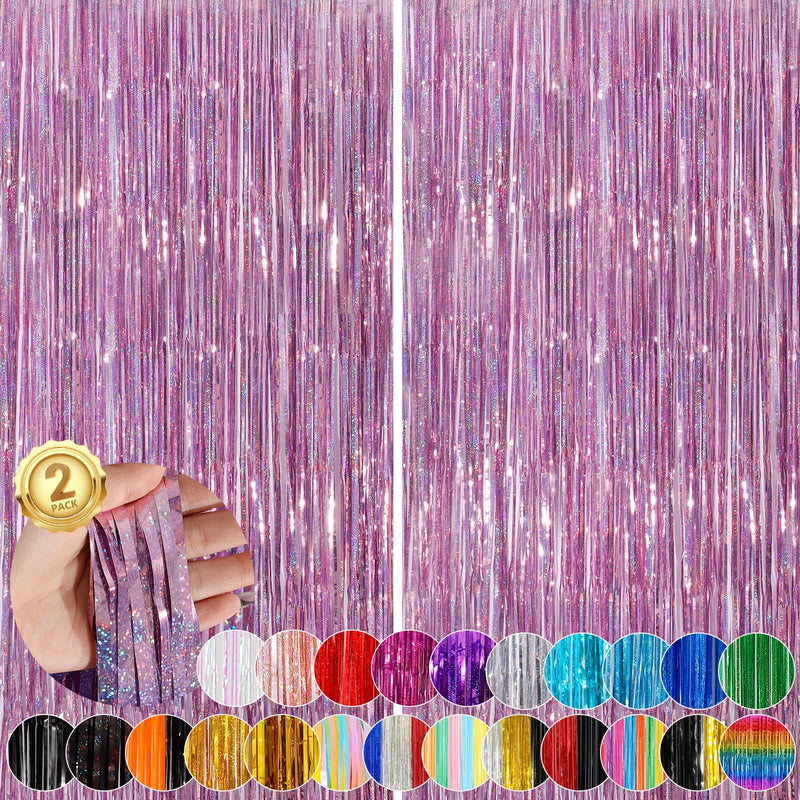 [Australia - AusPower] - Glitter Pink Party Streamers 2Pack Glitter Foil Fringe Curtain 3.3 x 8.3ft Pink Party Decor Photo Booth Streamers Metallic Tinsel Door Streamer for XmasThanksgiving Engagement Party Decors Streamers Laser Pink Streamer 