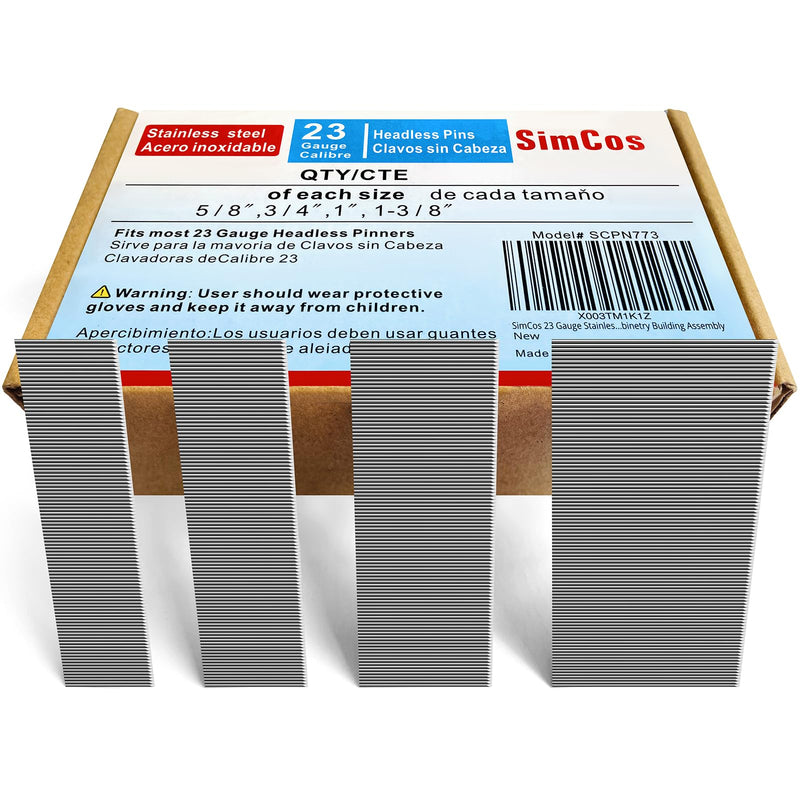 23 Gauge Stainless Steel Pinner Nails (5/8",3/4",1",1-3/8") assorted 4 sizes' Headless Pin Nails for 23 GA Pneumatic or Electric Pin nailer or pin nail gun,Project Pack (16000), SCPN3377 16000
