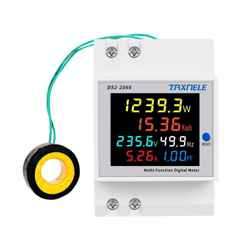 [Australia - AusPower] - Single Phase Din Rail AC Energy Meter Monitor 6 in 1 Multimeter AC 40-300V 100A Voltage Current Voltmeter Ammeter Watt Kwh Frequency Power Meter 110V 230V (External CT) 