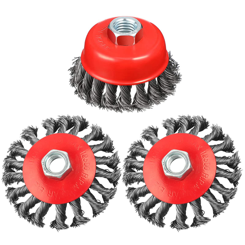 [Australia - AusPower] - Rocaris 3 Pack Wire Wheel Cup Brush for Angle Grinders,3 & 4 Inch Twisted Knotted & Coarse Crimped Cup Brush,5/8-11 Inch Threaded Arbor for Rust, Corrosion 