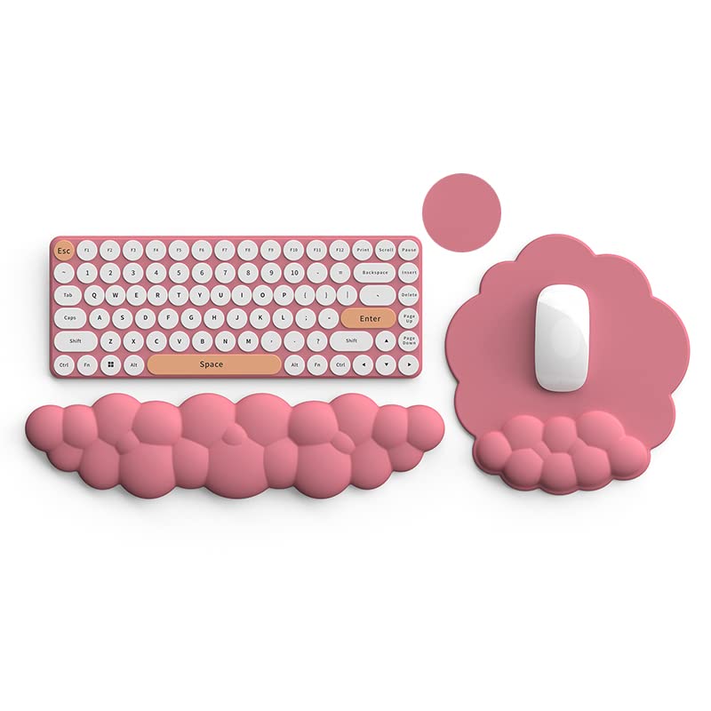 [Australia - AusPower] - Lauspuck Cloud Keyboard Wrist Rest and Mouse Pad with Wrist Support Set, Ergonomic PU Leather Mouse Pads, Pain Relief Memory Foam Non-Slip for Computer,Laptop, Morandi Red 
