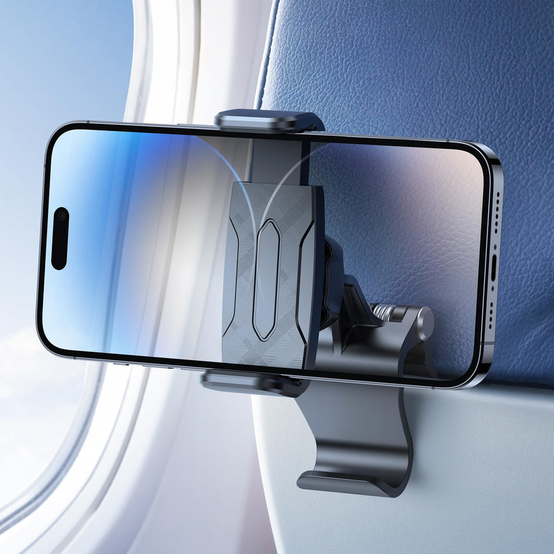 [Australia - AusPower] - OQTIQ Airplane Phone Holder, Travel Essentials Phone Mount for Desk Tray with Sturdy Spring-Loaded Grip & 360 Degree Angle Adjustable, Portable Travel Must Haves Phone Holder for Flying 