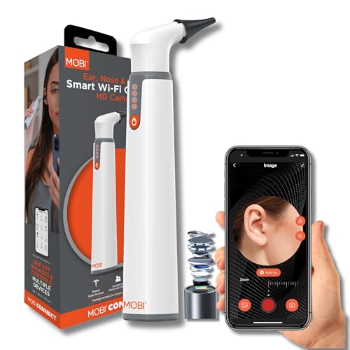 [Australia - AusPower] - MOBI Connect Wi-Fi Otoscope for Ears, Nose & Throat - 1080P HD Lens, Multi-Axis Gyroscope, 6 LED Lights, 90+ Min Use, 3 Ear Speculum, Suitable for Adults & Children 