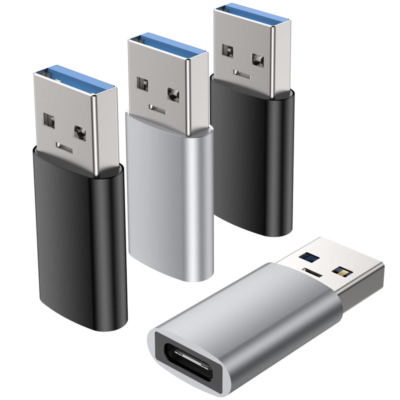 [Australia - AusPower] - Zestiq USB C to USB Adapter (4 Pack), USB C Female to USB Male 3.0, USB Type C Adapter Compatible with iPhone 14/13/12, iPad Pro/Mini/air, Samsung Galaxy S21 S22 Plus/Ultra/FE, MacBook/Laptop/Desktop Silver and Black 
