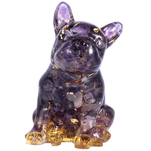 Handmade Resin Crystal French Bulldog Figurine, Amethyst Dog Lover Gift Sculpture for Home Office Decor Purple