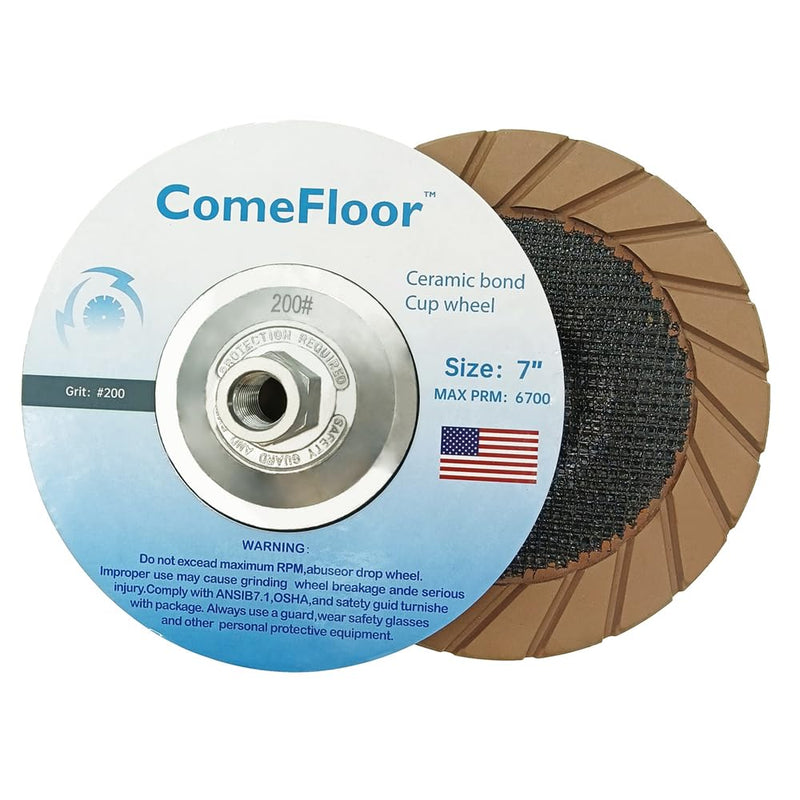 [Australia - AusPower] - Concrete Grinding Cup Wheel 7" Ceramic Diamond Cup Wheel for Floor Grinding, Fits 5/8"-11 Arbor Angle Grinder, 200# Medium 200# 