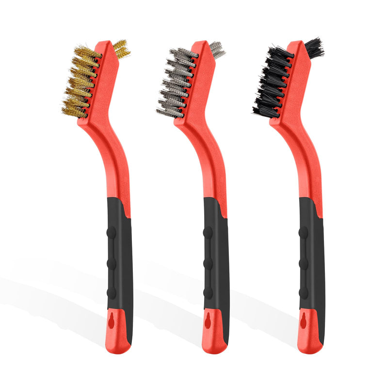 [Australia - AusPower] - MAXMAN Wire Brush Set 3Pcs, Small Wire Brushes for Cleaning, Rust Remover, Scrub Brush, Detailing Brush, Metal Brush, Stainless Steel/ Brass/ Nylon Bristles Bristle Brush, Scratch Brush, (Red) 3 PCS Brass/Stainless Steel/Nylon Bristles Red 