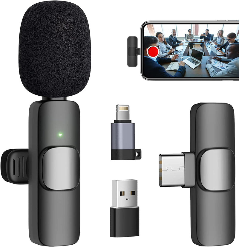 [Australia - AusPower] - Caymuller Professional Wireless Lavalier Lapel Microphone for iPhone iPad, Mini Lapel Mics Plug-Play 2.4G Ultra-Low Delay Noise Reduction Chip for Video Recording Interview Podcast Vlog YouTube Tiktok Black-1 