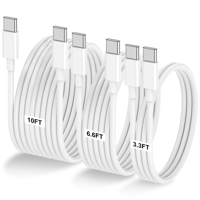[Australia - AusPower] - 3-Pack [3.3FT+6.6FT+10FT] 60W USB C to USB C Cable, Type C to Type C Cable,Fast Charging Cable Compatible with iPhone 15/Plus/15 Pro/Pro Max?Samsung Galaxy S23 S22, iPad Pro, MacBook Air and More 10FT+6.6FT+3.3FT White 
