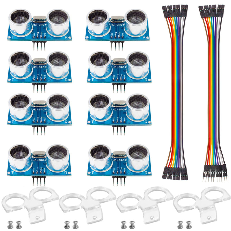 [Australia - AusPower] - 8pcs Ultrasonic Sensor Module HC-SR04 with 4pcs Mounting Bracket Distance Sensor Compatible with Arduino Kit, for Mega2560, Robot, Duemilanove (8) 8 