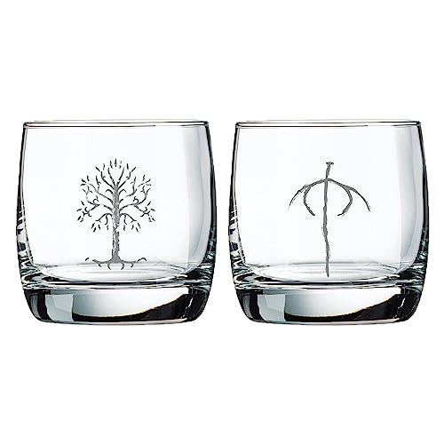 Katalyst Lord of The Rings Tree of Gondor and Orc Eye Whiskey Glasses 10 oz Cocktail Glasses 2-Pack