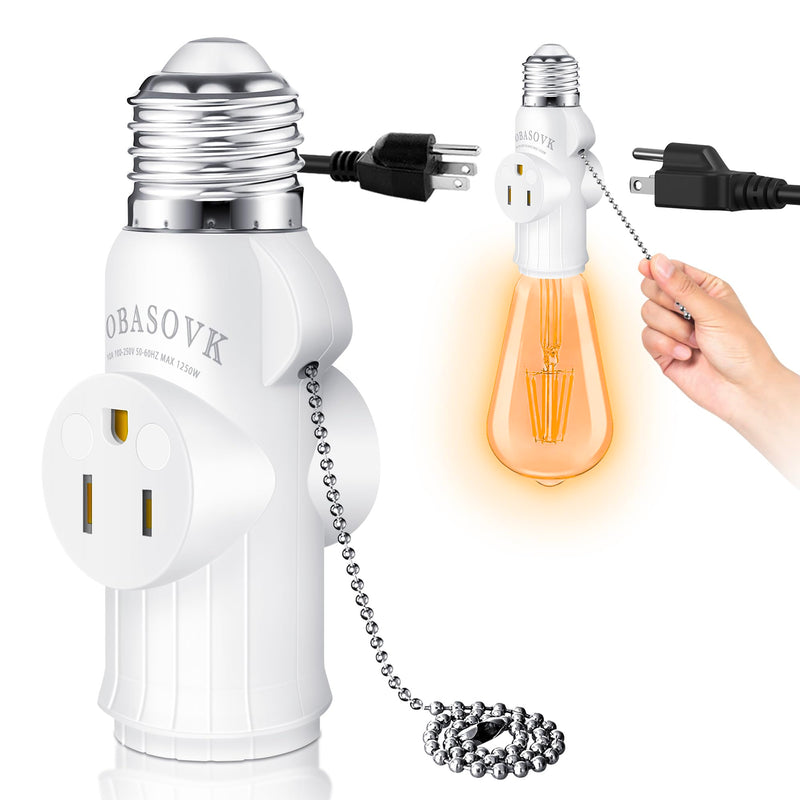 [Australia - AusPower] - 3 Prong Light Socket to Plug Adapter, Simultaneous Support for Two 3-Prong Light Socket Adapter, Multifunctional Light Bulb Outlet Socket Adapter, for Garage, Porch, CCTV Camera, Patio, White 1 White Style 