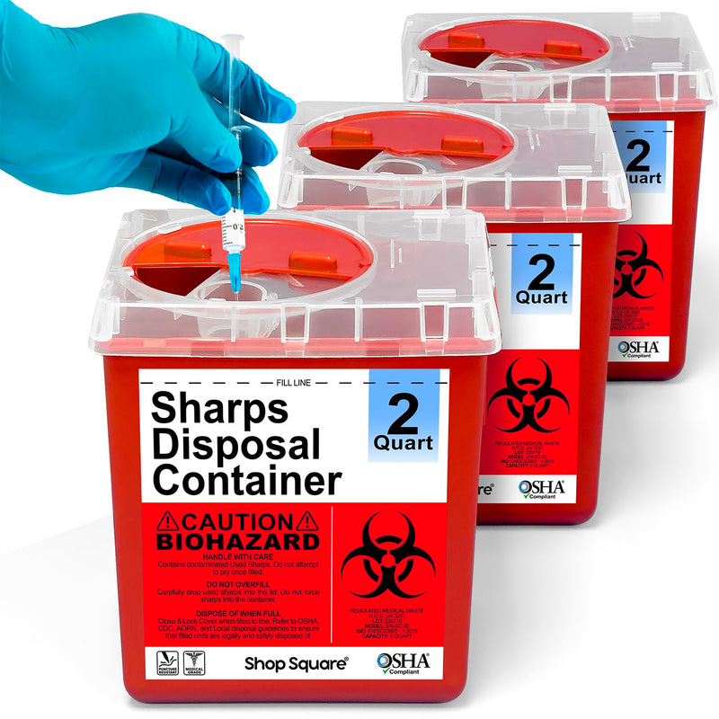[Australia - AusPower] - Sharps Containers for Home and Professional Use, 2 Quart Needle Disposal Containers (3 Pack) Syringe Disposal Container Home, Biohazard Containers, Small Sharps Container 3 