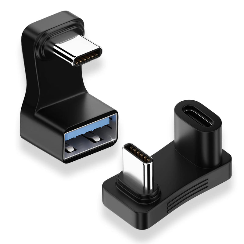 [Australia - AusPower] - AreMe 180 Degree Angle USB C Adapter 2 Pack, 180° U Shape USB-C Male to Female 100W and USB-C Male to USB-A Female Adapter for Steam Deck, Switch, Laptop, Tablet, Phone and More Type C Devices C to C, C to A 