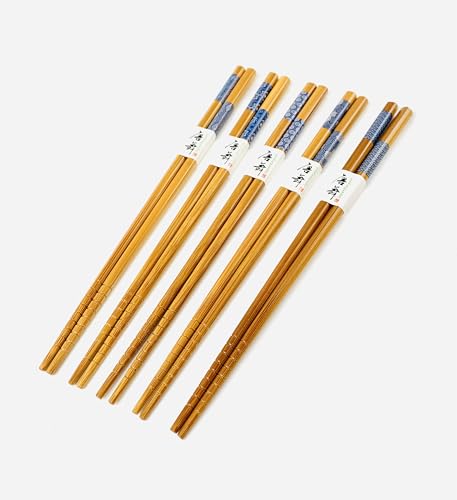 JapanBargain 3671, 10 Pack of 5 Pair Bamboo Chopsticks Set, Reusable Japanese Chinese Korean Wooden Chop Sticks, Hair Sticks, Dishwasher Safe, 9 inch