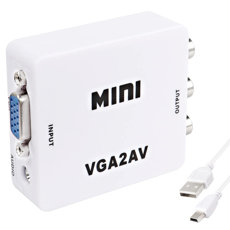 [Australia - AusPower] - XMSJSIY VGA to AV RCA Composite Converter Adapter Box with USB Power Cable HD 1080P Audio Video Converter PC to TV Set Top Box 