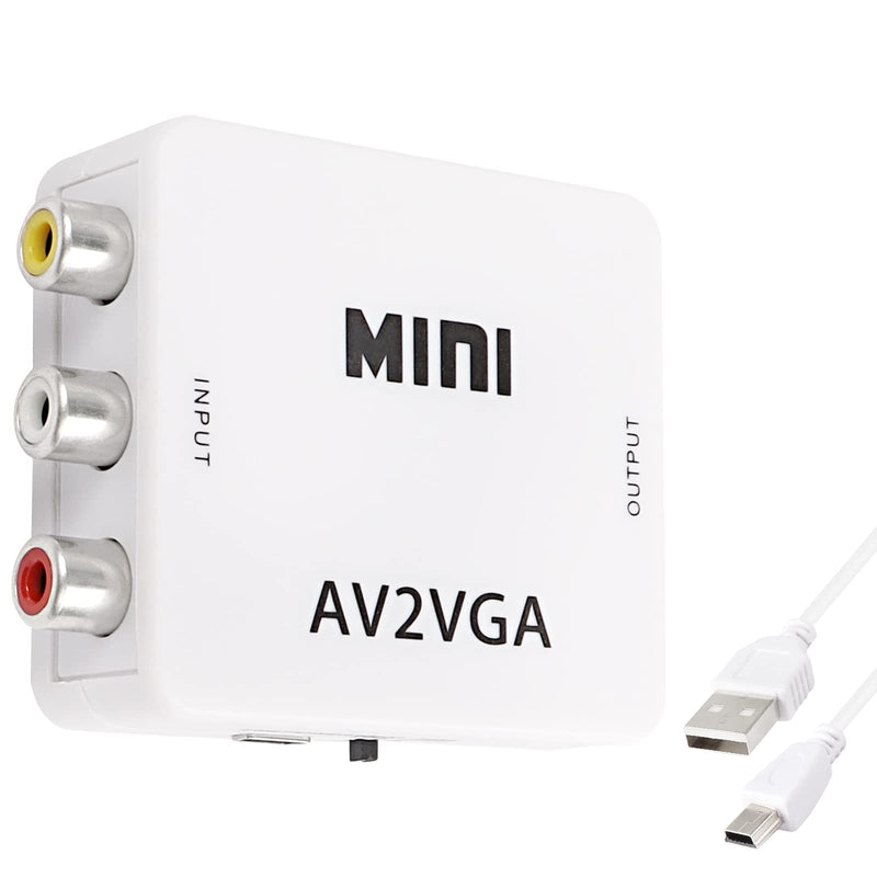 [Australia - AusPower] - XMSJSIY AV RCA to VGA Adapter Audio Video Converter,Composite AV to VGA +3.5mm TV Video Playing Adapter 1080p with USB Power Cable VCD DVD Projector TV Set Top Box 