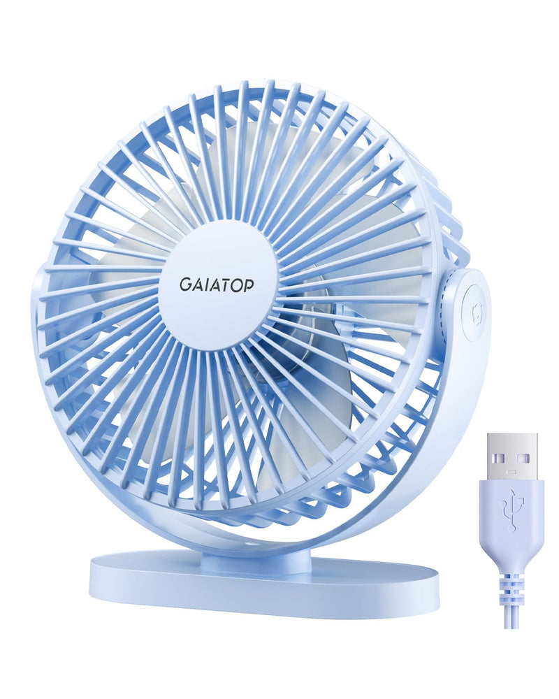 [Australia - AusPower] - Gaiatop USB Desk Fan, 3 Speeds Powerful Portable Fan, 5.5 Inch Quiet Cooling Mini Fan, 90° Rotate Small Table Fan with 5ft Cable Personal Fan for Desktop Home Office Travel Blue 