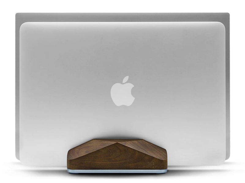 [Australia - AusPower] - GEVO Dual Laptop Holder Vertical Laptop Stand, Natural Wood, Adjustable Dock, Wooden Laptop Stand,Vertical Laptop Holder for Desk, Widen Dock Fits All MacBook/Surface pro 2 Devices (Black Walnut) 