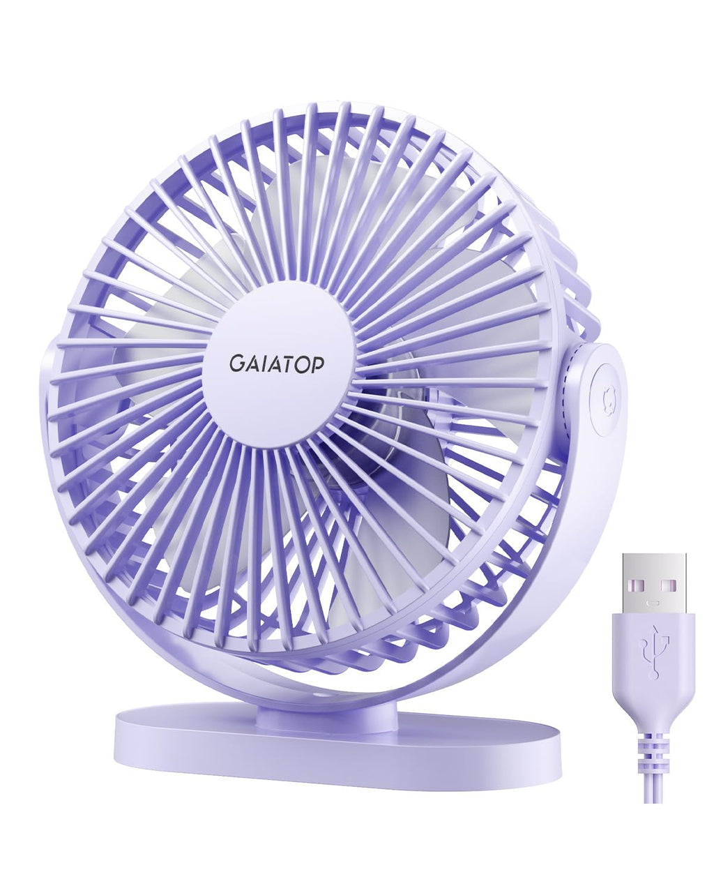 [Australia - AusPower] - Gaiatop USB Desk Fan, 3 Speeds Powerful Portable Fan, 5.5 Inch Quiet Cooling Mini Fan, 90° Rotate Small Table Fan with 5ft Cable Personal Fan for Desktop Home Office Travel Purple 