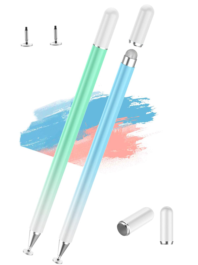 [Australia - AusPower] - Luntak Stylus Pens for Touch Screens, 2 in 1 Magnetic Disc Stylus Pen for iPad with Magnetic Cap, Tablet iPad Pencil Compatible with iPhone/iPad/Android/Microsoft/Surface All Capacitive Touch Screens Green+Blue 