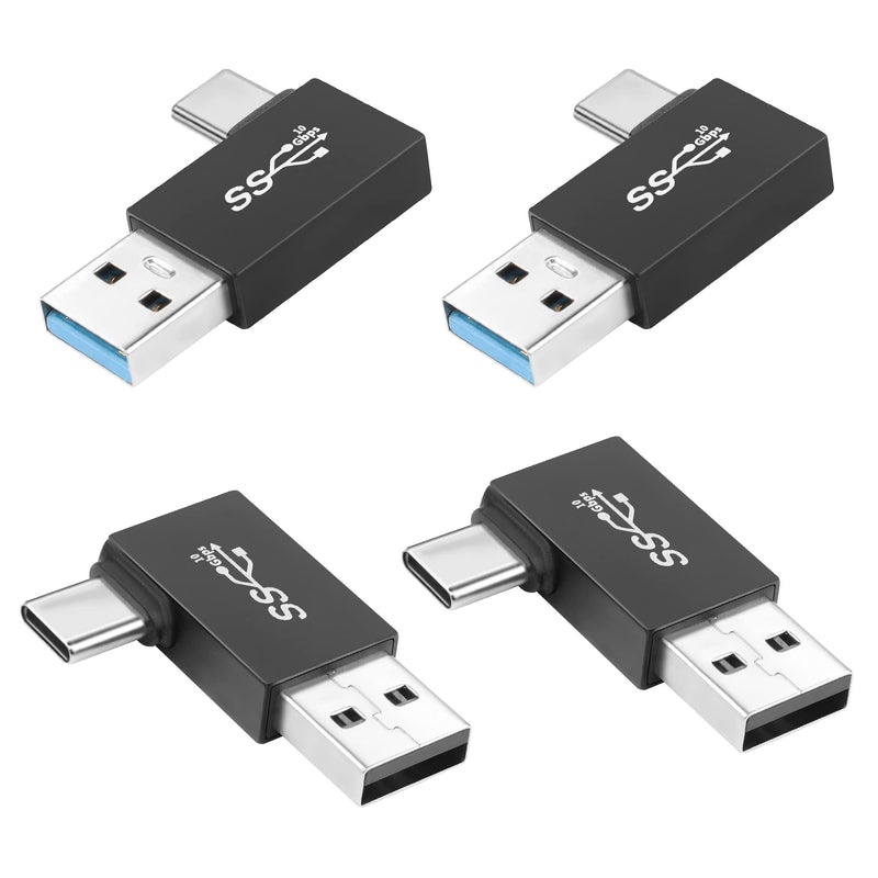 [Australia - AusPower] - QIANRENON 90° Angle USB3.1 Male to USB C Male Charging Adapter 10Gbps USB3.1 Plug to USB C Plug L Angle Data Connector QC60W/PD15W (only A to C), for Wall Charger PC Laptop,4Pcs (2 Left+2 Right) 2 Left+2 Right 