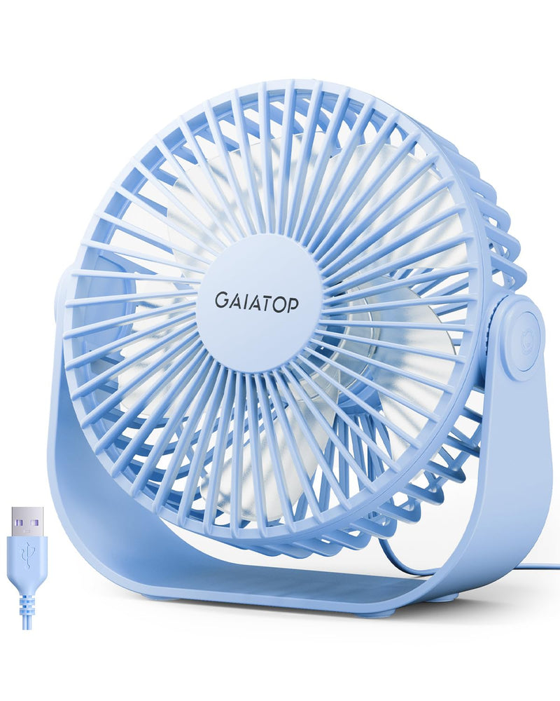 [Australia - AusPower] - Gaiatop USB Desk Fan, 3 Speeds Portable Small Fan with Strong Airflow, 5.5 Inch Quiet Table Fan, 90° Rotate Personal Cooling Fan For Bedroom Home Office Desktop Travel (Blue) Blue 