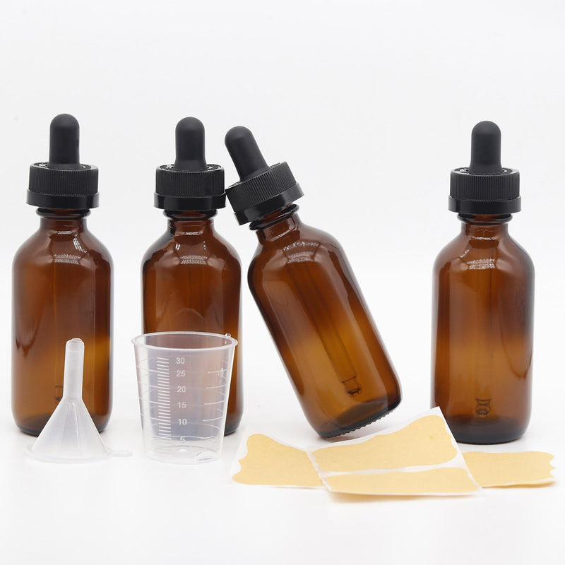 [Australia - AusPower] - 4 pack,amber glass dropper bottles 2 oz,60 ml dark empty tincture bottles with dropper,alcohol,hair oil bottle,perfume,essentia,small,eye,droppers for oils,medicine,pipette,drip drop,travel amber 