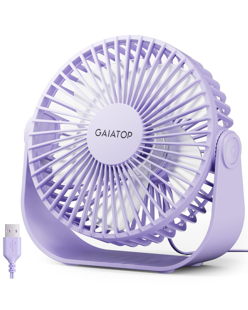 [Australia - AusPower] - Gaiatop USB Desk Fan, 3 Speeds Portable Small Fan with Strong Airflow, 5.5 Inch Quiet Table Fan, 90° Rotate Personal Cooling Fan For Bedroom Home Office Desktop Travel (Purple) Purple 
