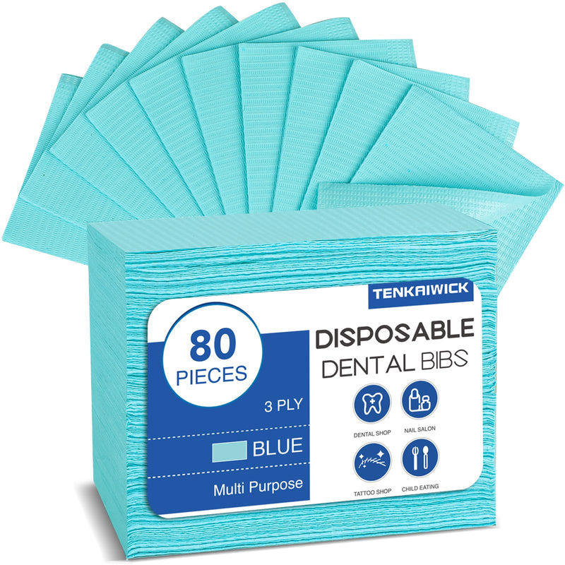 [Australia - AusPower] - 80 Pack Papers Bibs/Towels ?Dental Consumables Papers?13" x 18" 3-Ply Waterproof Tattoo Bib Sheet for Nail Salon?Tattoo Shop (Blue) Blue 80 