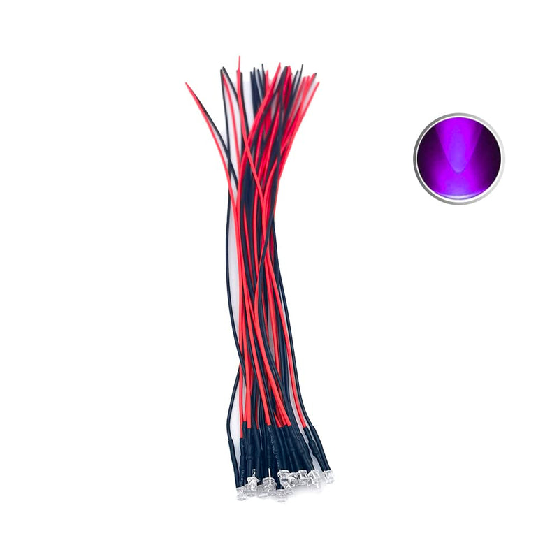 [Australia - AusPower] - 30pcs 12 Volt 3mm 5mm Round Flat top LED Lights Emitting Diodes Pre Wired 7.9 Inch DC 12V LED Light Water Clear Lens Small LED Lamps (3mm Flat top, UV 395nm (30pcs)) 3mm Flat top UV 395nm (30pcs) 