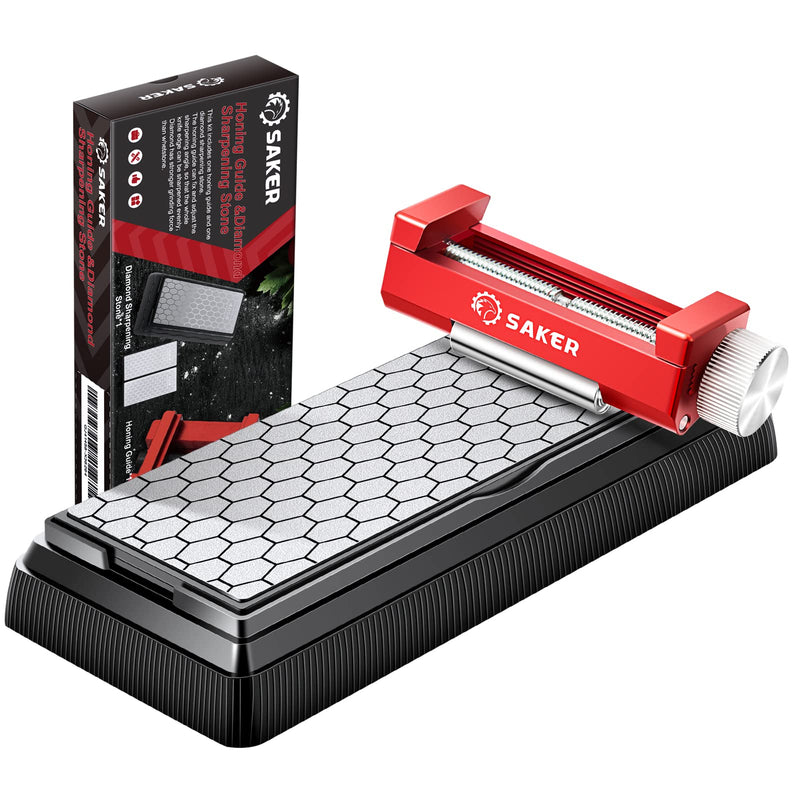[Australia - AusPower] - Saker Honing Guide with Whetstone - Red Off-Center Upgraded Honing Tool and Diamond Sharpening Stone Set Kit for Knife, Short Chisels and Planes, Fine/Coarse Plate, 400/1000/Grit… Red Honing Guide and Stone 
