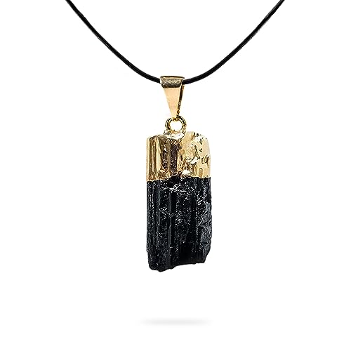 Black Tourmaline Necklace, Gold Plated Crystal Pendant, Libra Birthstone