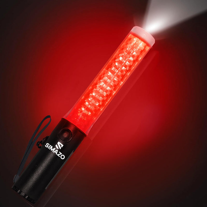[Australia - AusPower] - 10 Inch Rechargeable Traffic Wand, Red Traffic Control Baton with White LED on Top, Multifunction Air Marshalling Wand with 3 Flashing Modes for Airport, Parking, Car Directing 1 Pack (Rechargeable Style) 