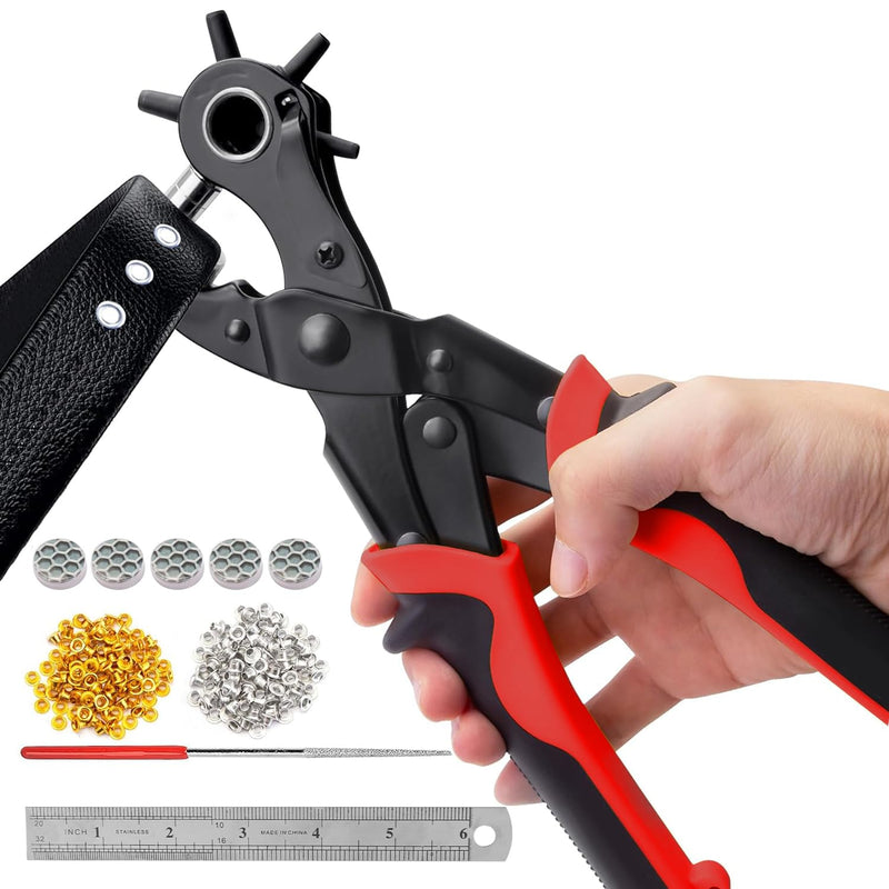 KingTool 2 in 1 Professional Leather Hole Punch with Grommet kit - Perfect for Belts, Watch Bands, Straps, Dog Collars, Saddles, Shoes, Fabric, DIY Home or Craft Projects