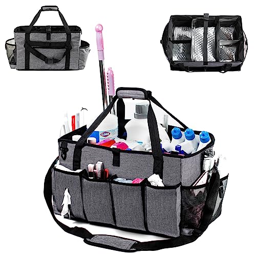 17" Cleaning Caddy for Cleaning Supplies, XL Cleaning Bag for Housekeepers Gray X-Large