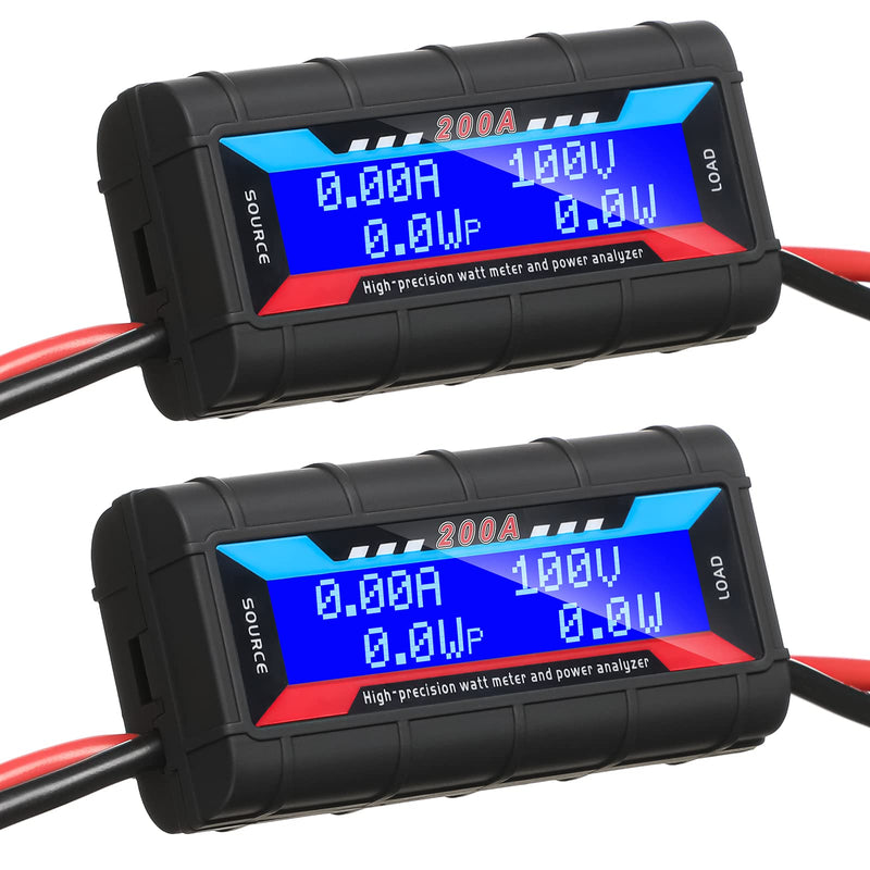[Australia - AusPower] - Yunsailing 2 Pcs 200A High Precision Watt Meter Power Analyzer Battery Consumption Performance Monitor Amp Meter Monitor with Backlight Digital LCD Screen for RC Solar Voltage Current Power (100V) 100V 