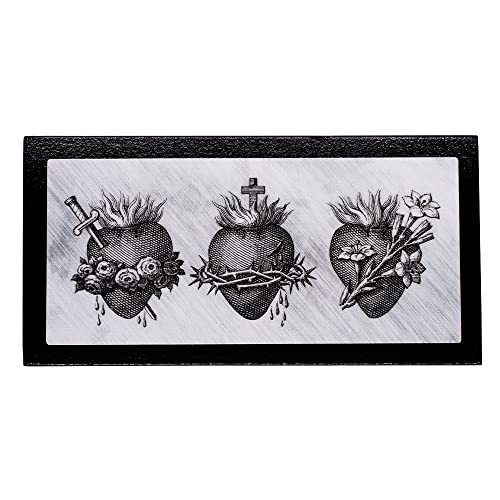 Holy Family Block Plaque | Immaculate & Sacred Heart | Black & White Art