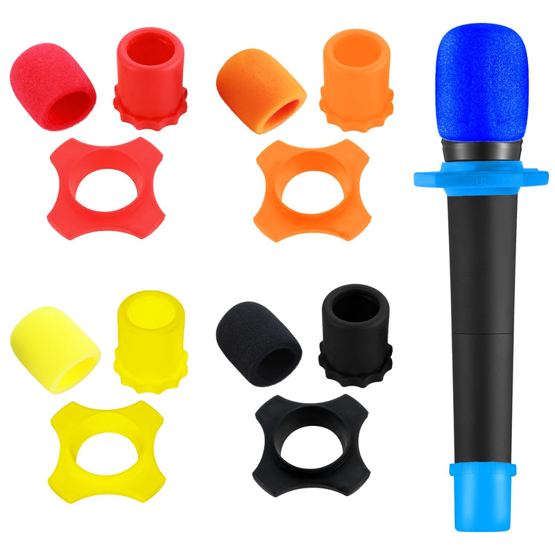 [Australia - AusPower] - 5 Pack Microphone Cover, Shakeproof Anti-Rolling Wireless Handheld Microphone Silicone Ring, Colorful Microphone Foam Windscreen Covers for KTV Interview Recording Studio Performance Speech 
