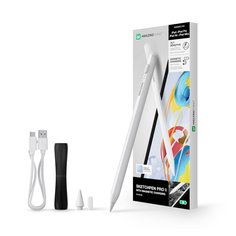 [Australia - AusPower] - Stylus Pen for iPad 2018-2023, Palm Rejection, Tilt Sensitivity, Magnetic Wireless Charging, Affordable Alternative to Apple Pencil 2nd Generation, Compatible with iPad Pencil Tips (White) White 