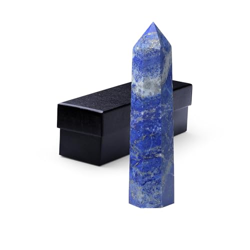 ZHIYUXI 3.7-4" Lapis Lazuli Healing Crystals Wands Crystal Tower Hexagonal Pointed Crystal Wand Stone Large Crystals Reiki Energy Balancing Meditation Therapy Gemstones Decoration Gifts 1 Pc