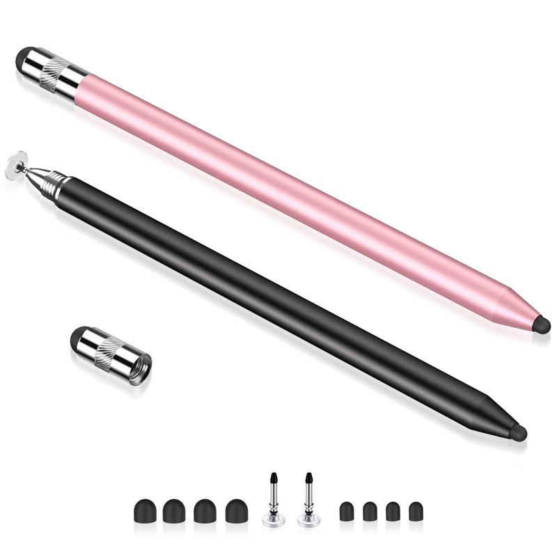 [Australia - AusPower] - Stylus Pens for iPad, MEKO 3 in 1 High Sensitivity & Precision Capacitive Stylus Pencil for Apple iPad iPhone Tablets Samsung Galaxy All Universal Touch Screen Devices (2 Pack-Black/Rose Gold) 