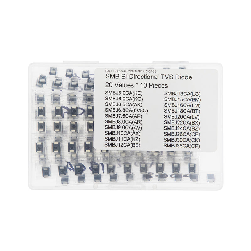 [Australia - AusPower] - 20 Values * 10 Pieces SMB 600W TVS Bi-Directional Surface Mount ESD Protection Diodes Kit 