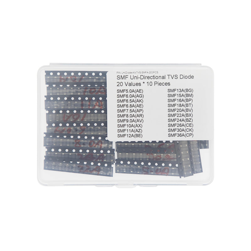 [Australia - AusPower] - 20 Values * 10 Pieces SMF 200W SOD-123 TVS Uni-Directional Surface Mount ESD Protection Diodes Kit 