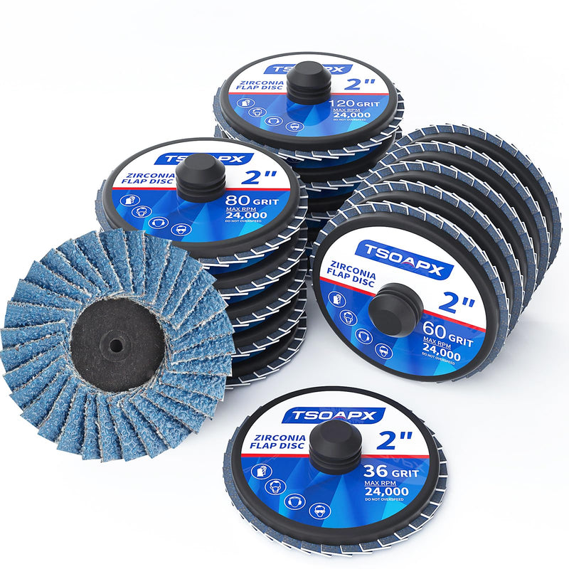 [Australia - AusPower] - 20 PCS Flap Discs Set, 2" Zirconia Roll Lock Die Grinder Sanding Disc Sandpaper Wheels Grit 36/60/80/120, Flap Wheel for Wood & Metal Sanding 20PCS Flap Discs 