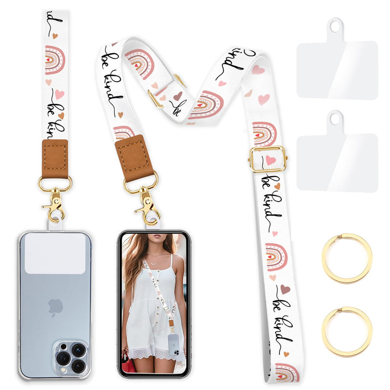 [Australia - AusPower] - Phone Lanyard Wrist Strap Crossbody, Be Kind Cell Phone Lanyard for Around The Neck Wristlet Adjustable Phone Strap, Rainbow Cute Lanyard for Keys iPhone Case ID Badges Phone Accessories 0 Be Kind 