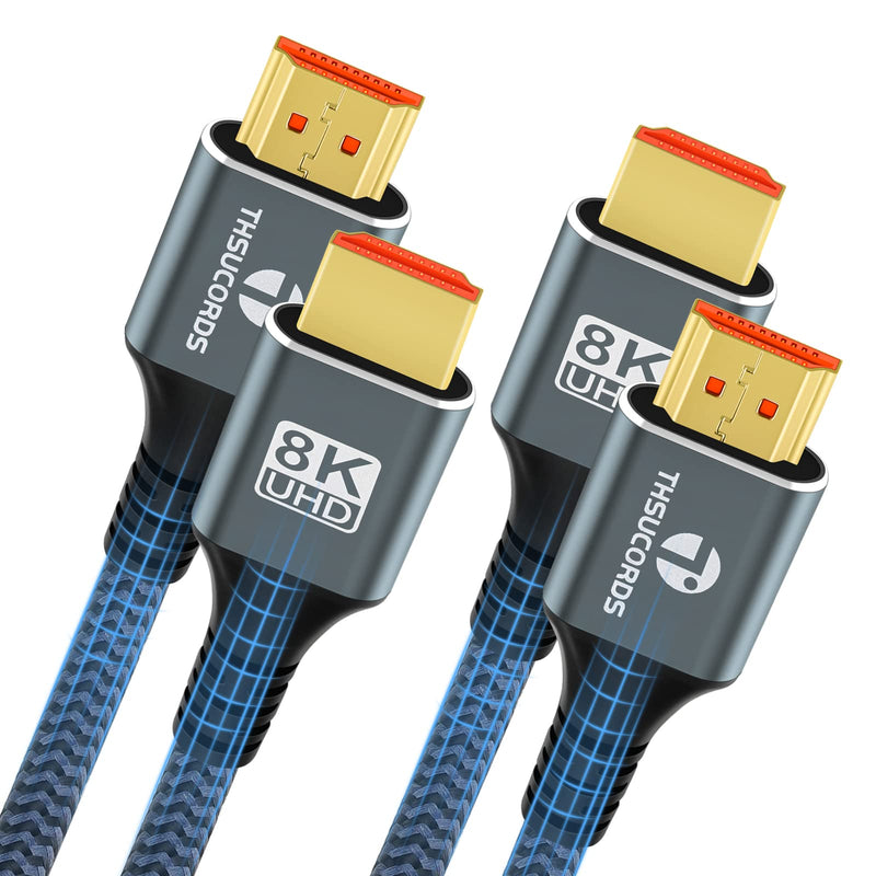 Thsucords 8K 4K HDMI Cables 15FT 2 Pack, High Speed Braided HDMI to HDMI 2.1 Cord Supports 8K@60Hz, 4K@120Hz 144Hz 48Gbps Compatible with Roku TV/PS5/HDTV/Blu-ray 2-PACK